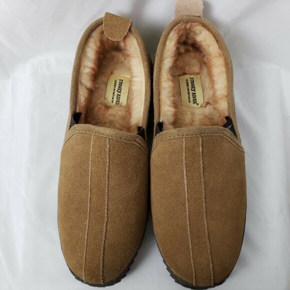 Suede Slippers Mens 9 Faux Shearling Lined Tan David Slip On Stoney River Shoe - Picture 6 of 10